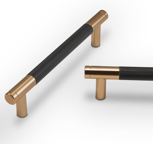 10 Pack 3.75" Black & Champagne Bronze Knurled Cabinet Pulls for Kitchen Cabinets - Drawer Pulls & Hardware