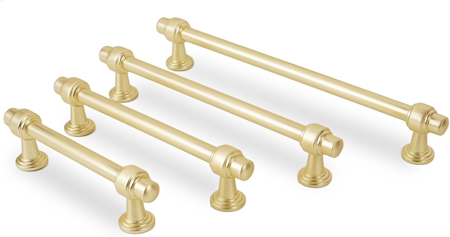 10 Pack 5 Inch Brushed Gold Kitchen Cabinet Handles - Solid Zinc Alloy Drawer Pulls