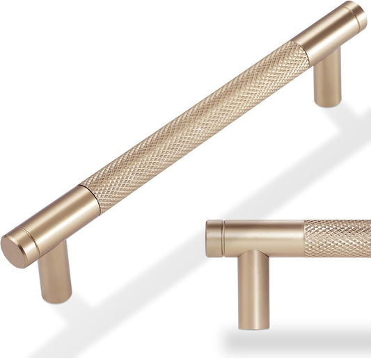 10 Pack 5 Inch Champagne Bronze Knurled Cabinet Pulls - Gold Kitchen Cabinet Handles