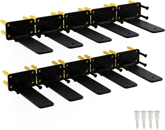 10 Pack 6 Inch Floating Shelf Brackets, Heavy Duty Carbon Steel Hidden Brackets for Wall Decor - Rustic Industrial Style