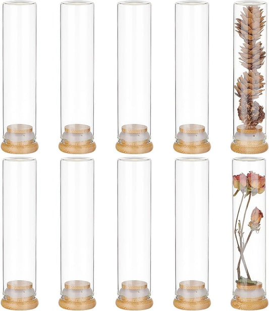 10 Pack 60ml Glass Bead Storage Tubes with Bamboo Caps - Clear Mini Glass Bottles for Party Favors, Candy, Spices, Beads