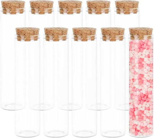10 Pack 60ml Glass Test Tube with Cork Stopper Mini Bottles for Wedding Favors & Home Decor