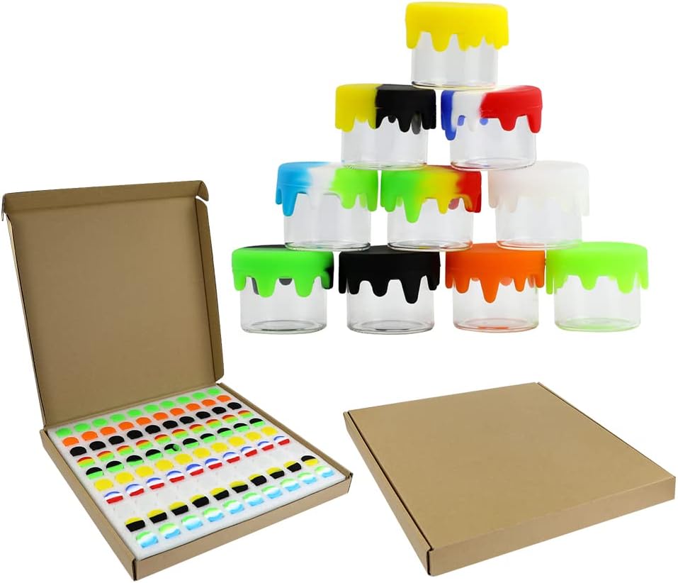 10 Pack 6ml Glass Wax Container with Lid - Non Stick Silicone Container for Wax, Oil, Lotion, Cream