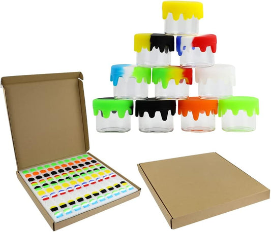 10 Pack 6ml Glass Wax Container with Lid - Non Stick Silicone Container for Wax, Oil, Lotion, Cream