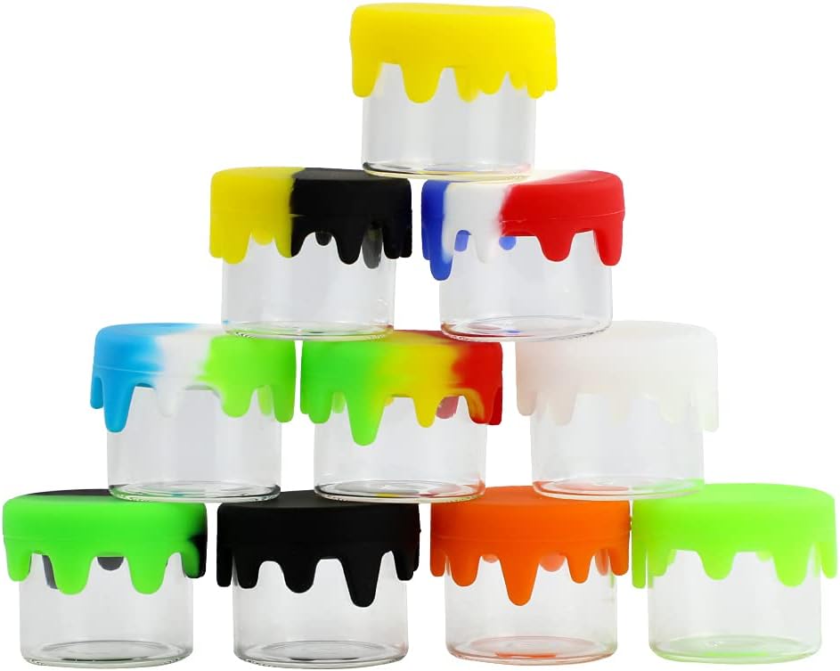 10 Pack 6ml Glass Wax Container with Lid - Non Stick Silicone Container for Wax, Oil, Lotion, Cream