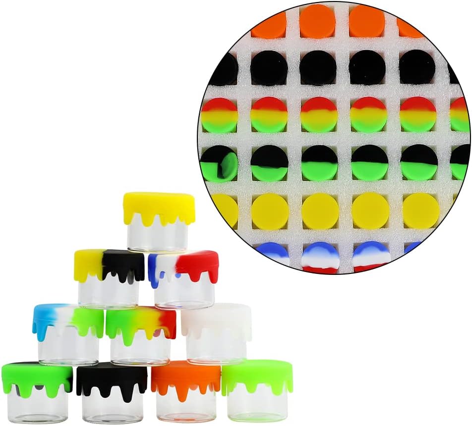 10 Pack 6ml Glass Wax Container with Lid - Non Stick Silicone Container for Wax, Oil, Lotion, Cream