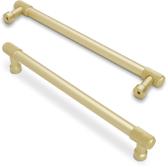 10 Pack 7 Inch Brushed Brass Knurled Cabinet Pulls - Gold Kitchen Cabinet Handles for Drawer - Kitchen Hardware