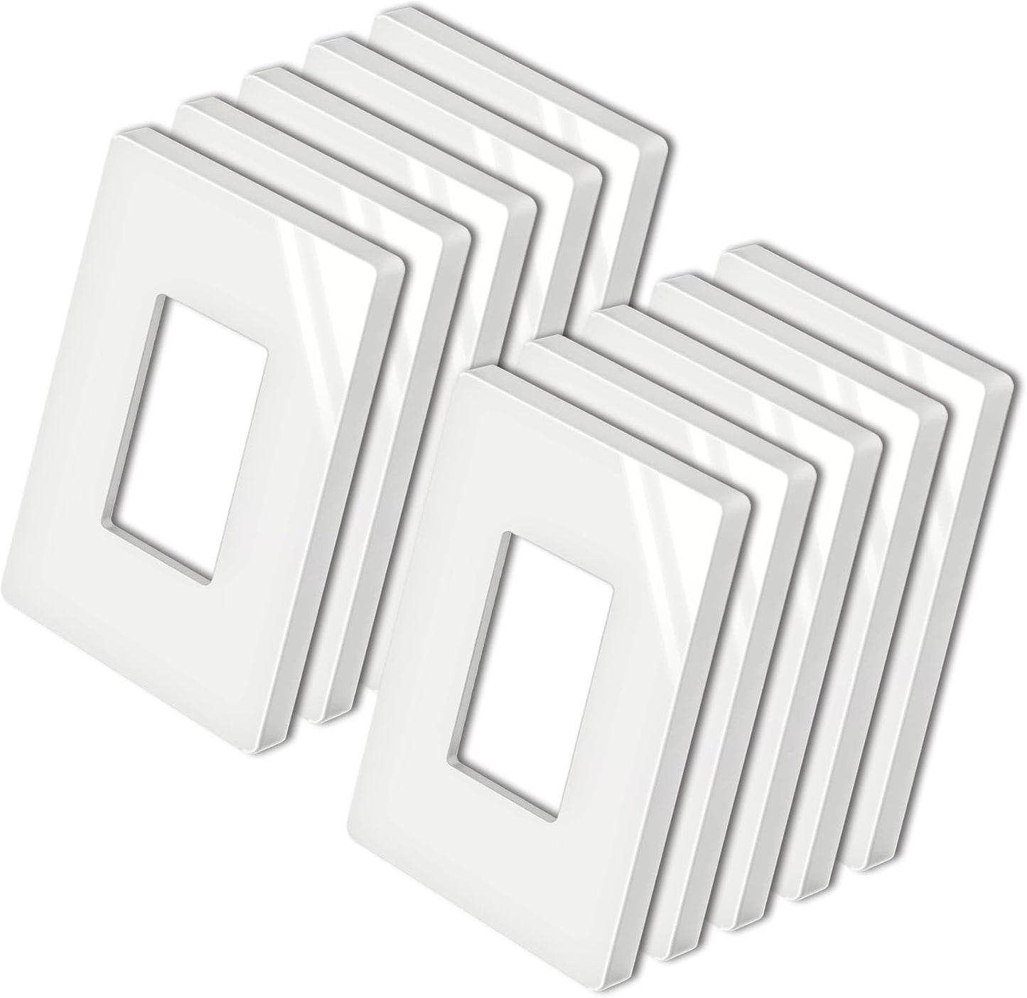 10 Pack Bestten 1 Gang Mid-Size Screwless Wall Plate, Glossy Off White, Outlet Cover Switch Plate, H4.88" x W3.11", UL Listed