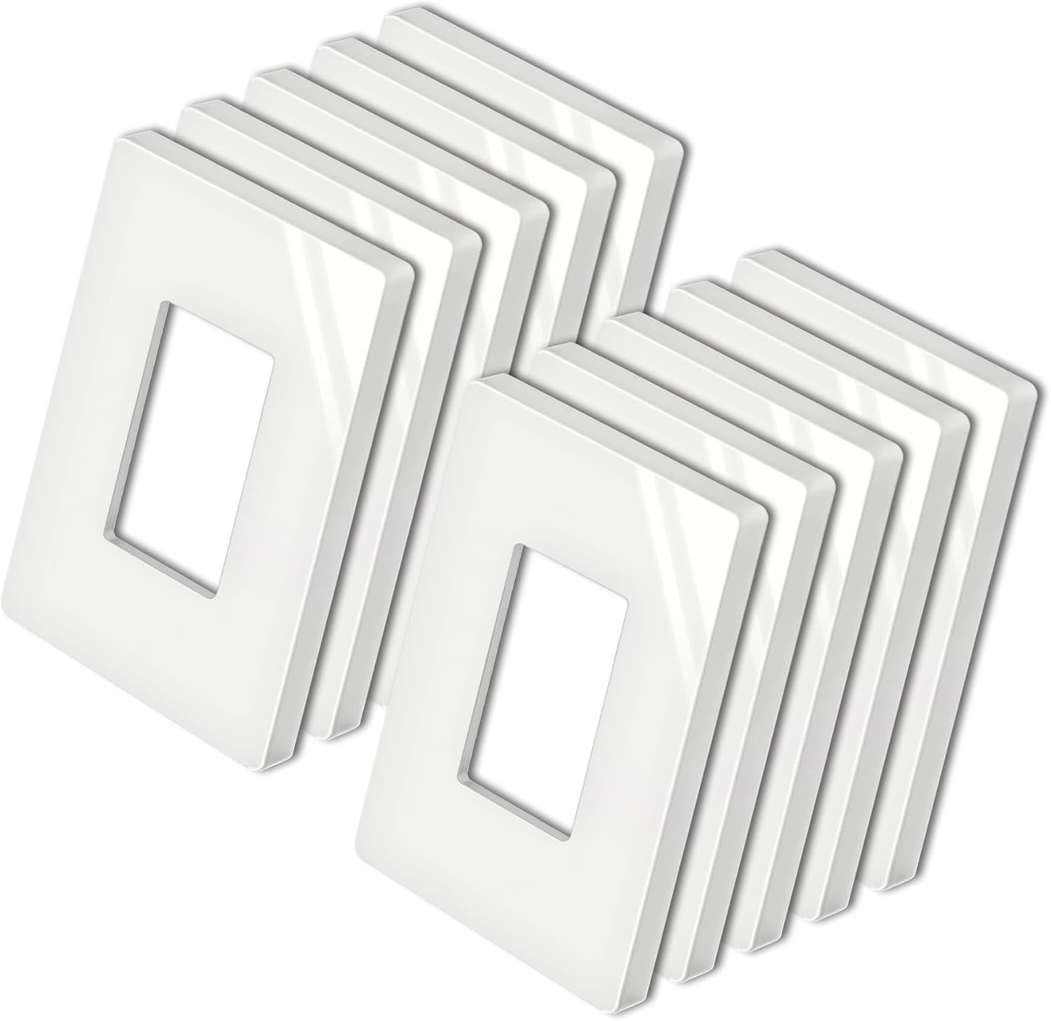 10 Pack Bestten 1 Gang Mid-Size Screwless Wall Plate, Glossy Off White, Outlet Cover Switch Plate, H4.88" x W3.11", UL Listed