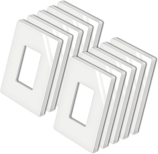 10 Pack Bestten 1 Gang Mid-Size Screwless Wall Plate, Glossy Off White, Outlet Cover Switch Plate, H4.88" x W3.11", UL Listed