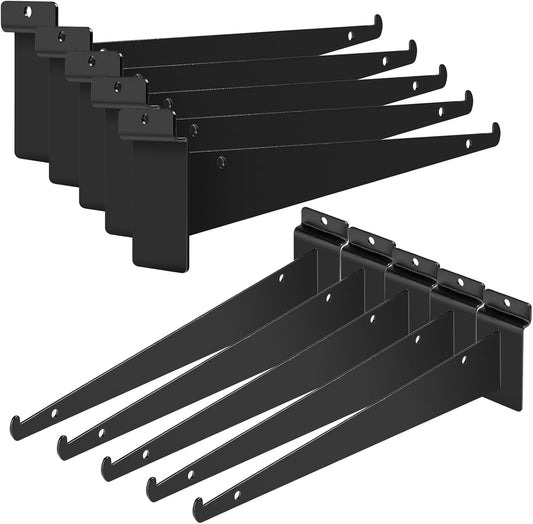 10 Pack Black Metal Slatwall Knife Shelf Brackets - 8 Inch Heavy Duty Gridwall Hooks for Home or Commercial Display