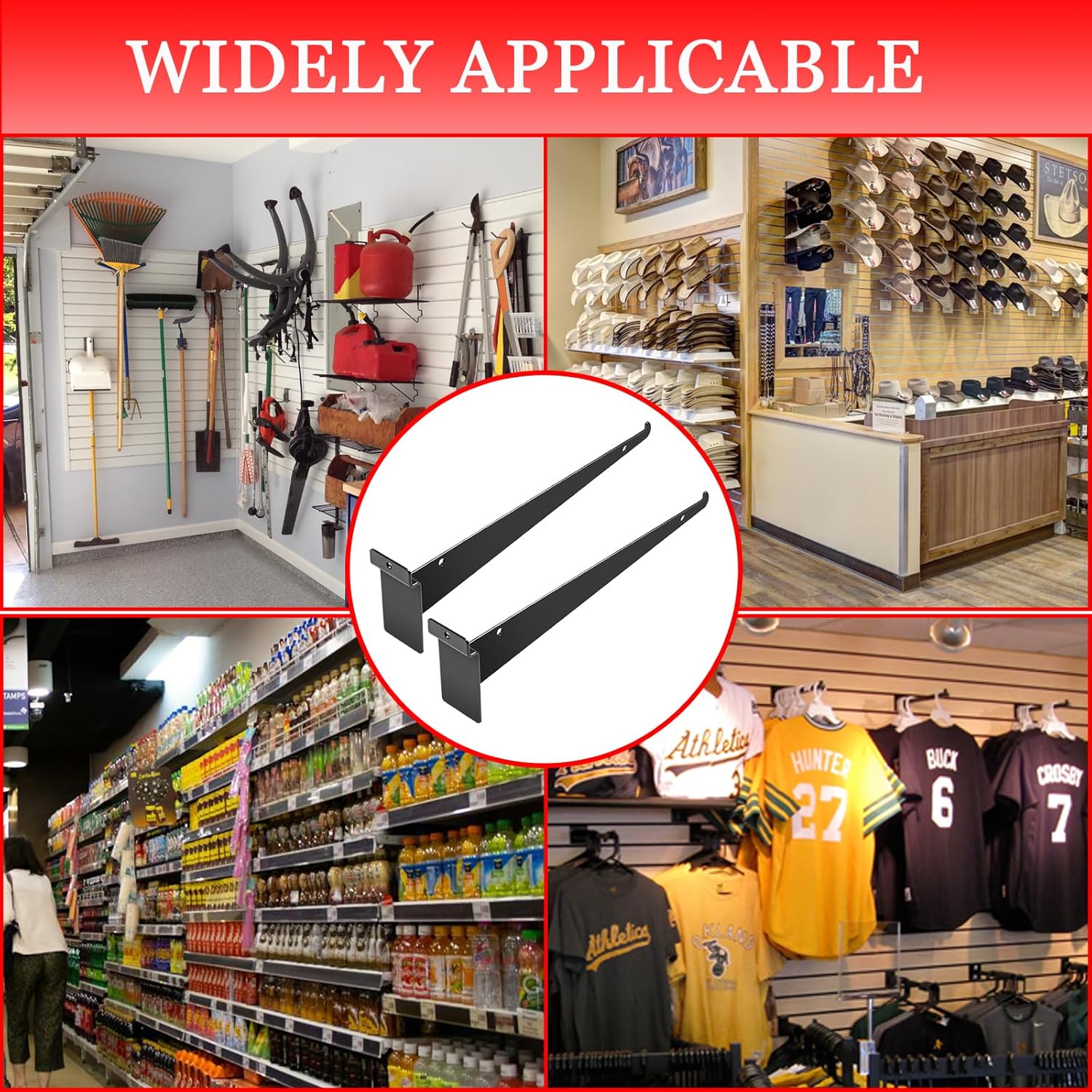 10 Pack Black Metal Slatwall Knife Shelf Brackets - 8 Inch Heavy Duty Gridwall Hooks for Home or Commercial Display