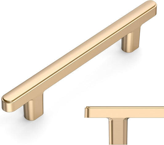 10 Pack Brushed Brass Cabinet Pulls 3.75 Inch Hole Center - Amerdeco Kitchen Cabinet Handles for Bathroom