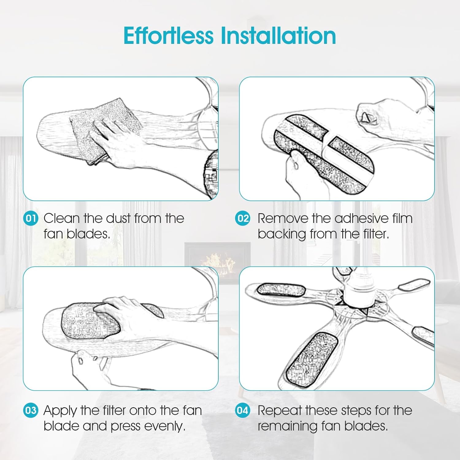 10-Pack Butto Ceiling Fan Filters for Blades - Strong Adhesive Filters for Common Household Contaminants - Unscented Coconut Carbon Air Purifier Pads