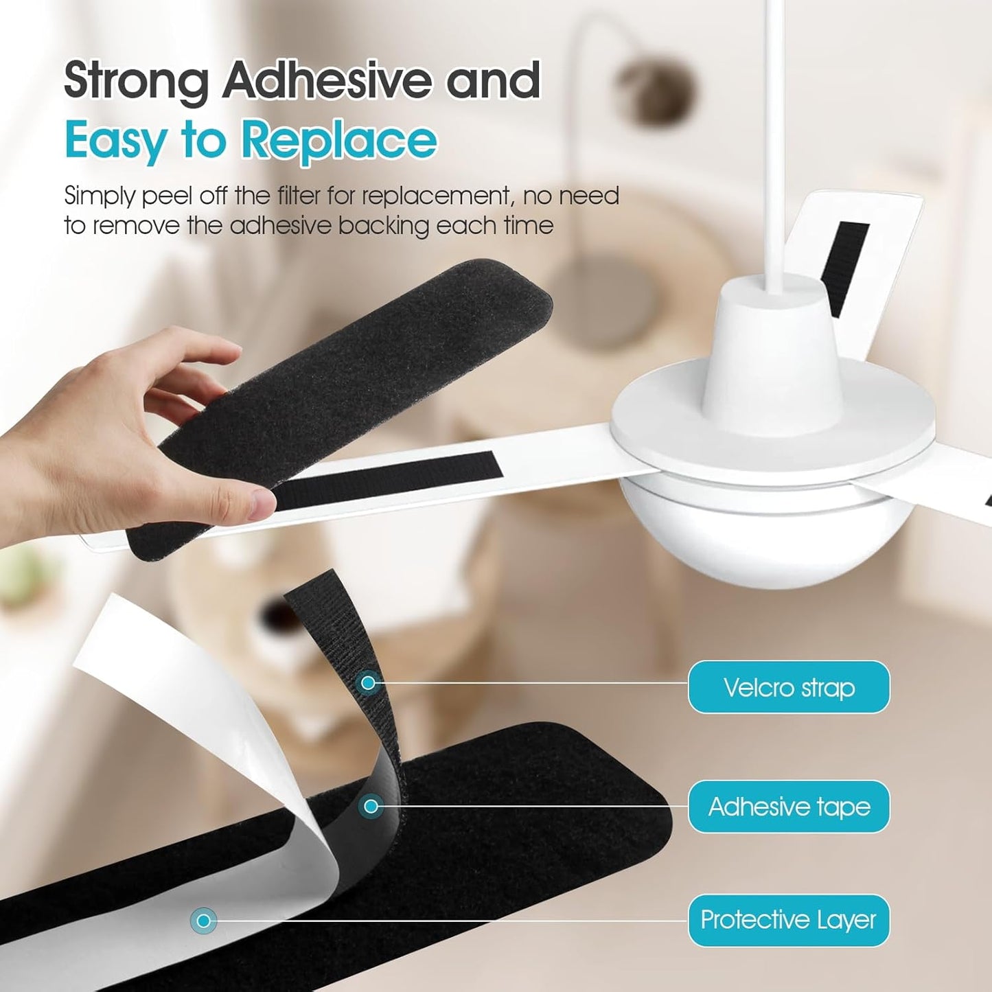 10-Pack Butto Ceiling Fan Filters for Blades - Strong Adhesive Filters for Common Household Contaminants - Unscented Coconut Carbon Air Purifier Pads