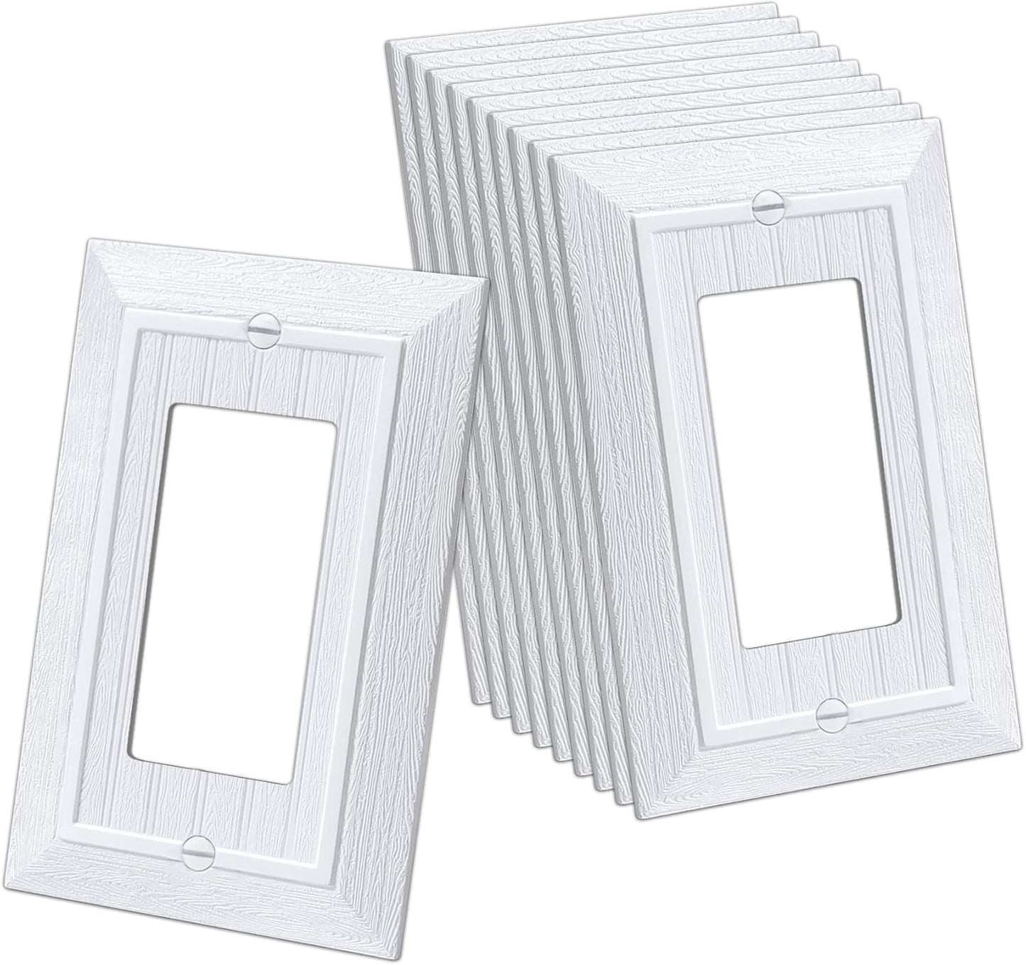 10 Pack CML Hardware CML Single Beadboard Decorator Wall Plate, 1-Gang Outlet Covers with Retro Wood Grain Design, White, Impact Resistant, Mid-Size 3.15”X 4.87”