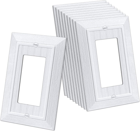10 Pack CML Hardware CML Single Beadboard Decorator Wall Plate, 1-Gang Outlet Covers with Retro Wood Grain Design, White, Impact Resistant, Mid-Size 3.15”X 4.87”