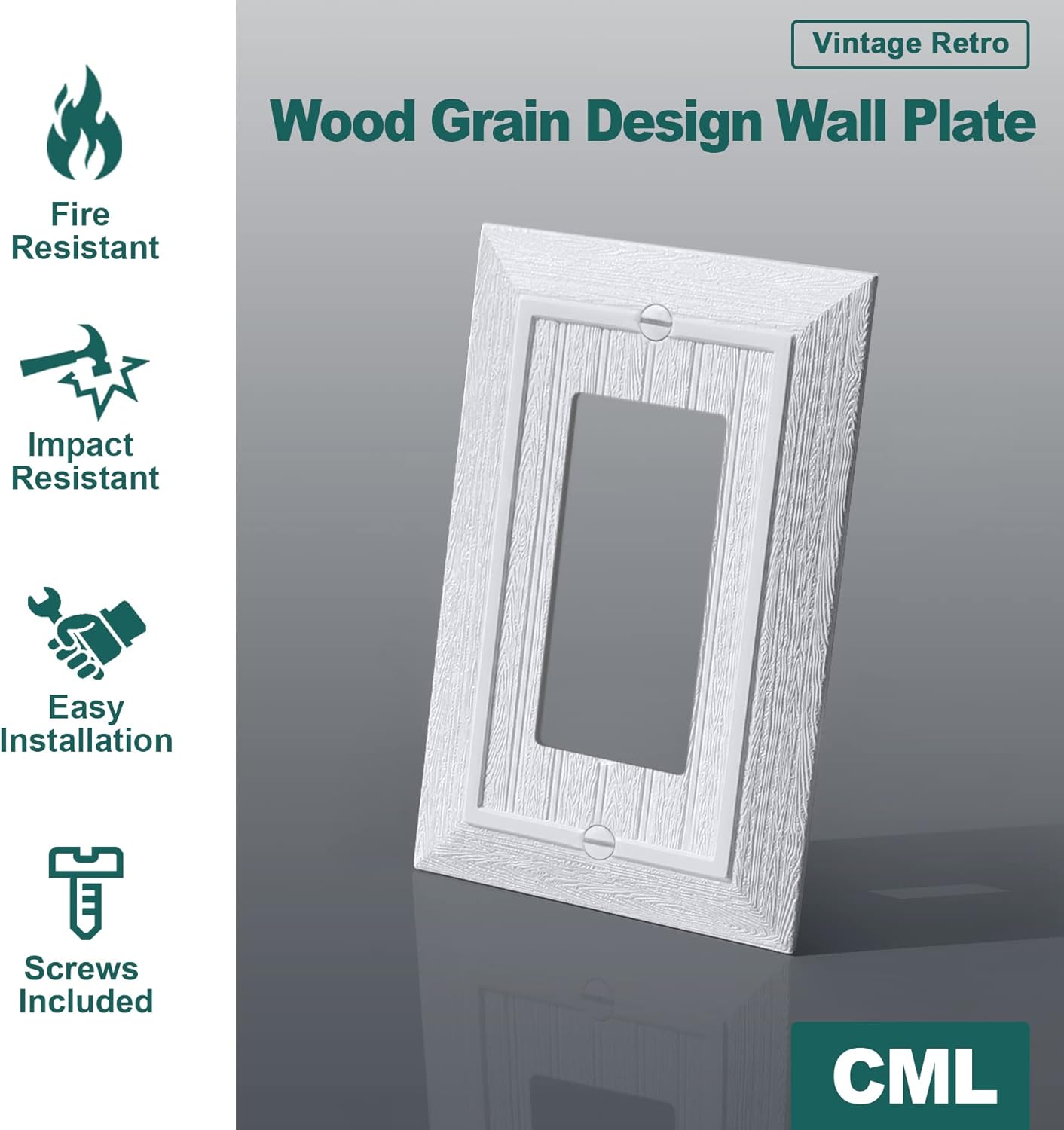 10 Pack CML Hardware CML Single Beadboard Decorator Wall Plate, 1-Gang Outlet Covers with Retro Wood Grain Design, White, Impact Resistant, Mid-Size 3.15”X 4.87”