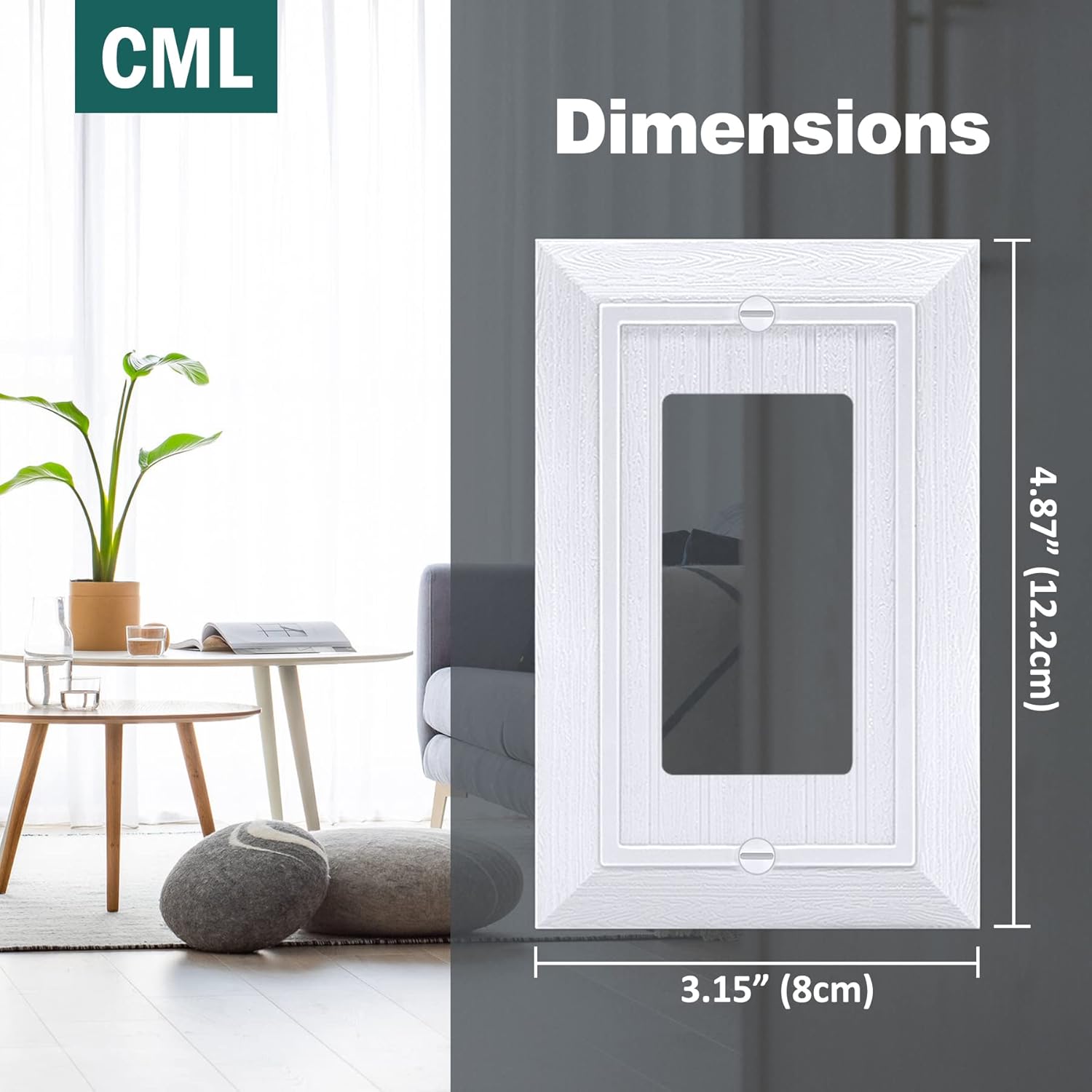 10 Pack CML Hardware CML Single Beadboard Decorator Wall Plate, 1-Gang Outlet Covers with Retro Wood Grain Design, White, Impact Resistant, Mid-Size 3.15”X 4.87”