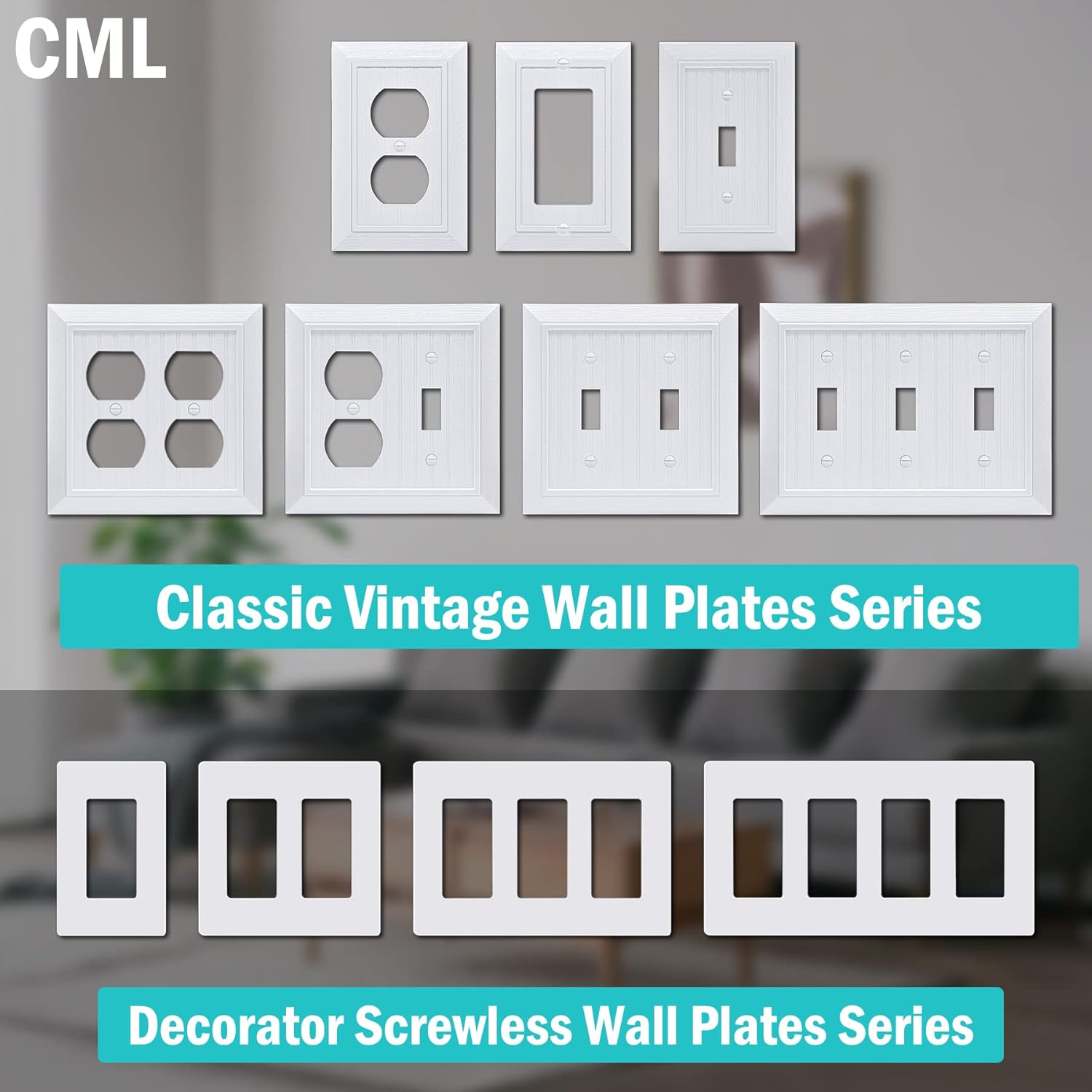 10 Pack CML Hardware CML Single Beadboard Decorator Wall Plate, 1-Gang Outlet Covers with Retro Wood Grain Design, White, Impact Resistant, Mid-Size 3.15”X 4.87”