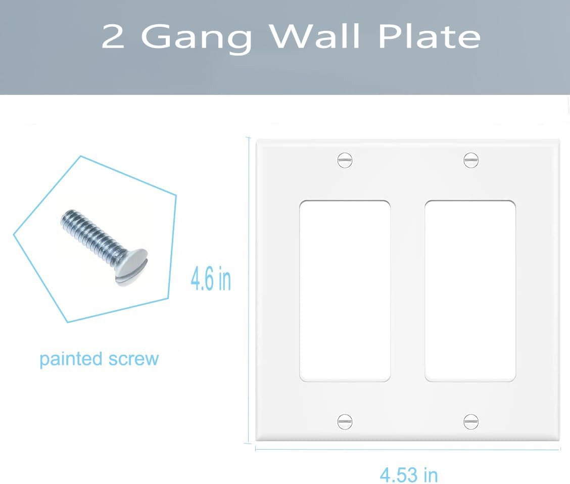 10-Pack COAPIN258 White 2-Gang Switch Outlet Wall Plate Cover for Light Switch, Smart Switch, Receptacle, Dimmers, USB Outlet, GFCI - Double Decora Electrical Faceplate