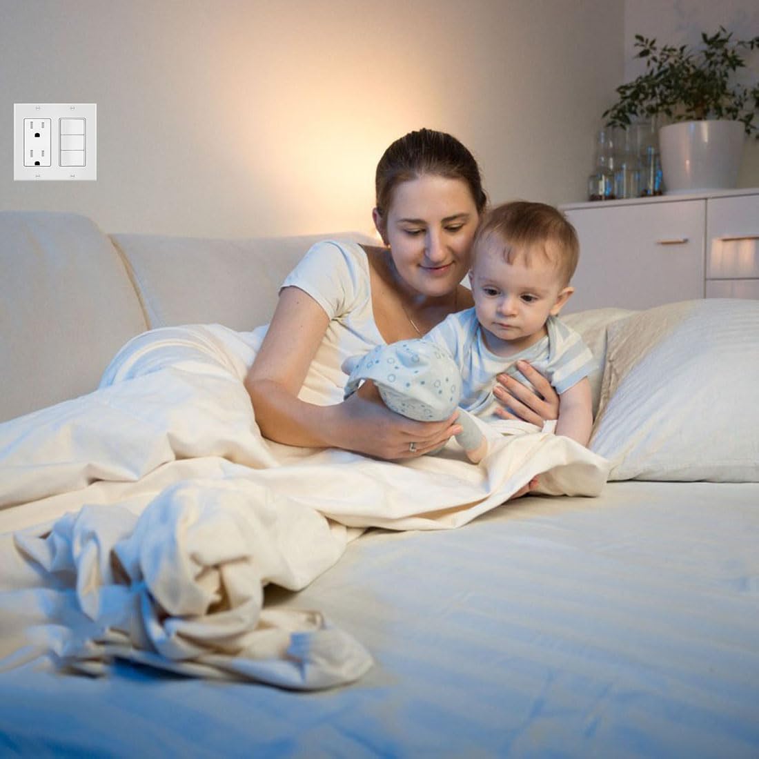 10-Pack COAPIN258 White 2-Gang Switch Outlet Wall Plate Cover for Light Switch, Smart Switch, Receptacle, Dimmers, USB Outlet, GFCI - Double Decora Electrical Faceplate