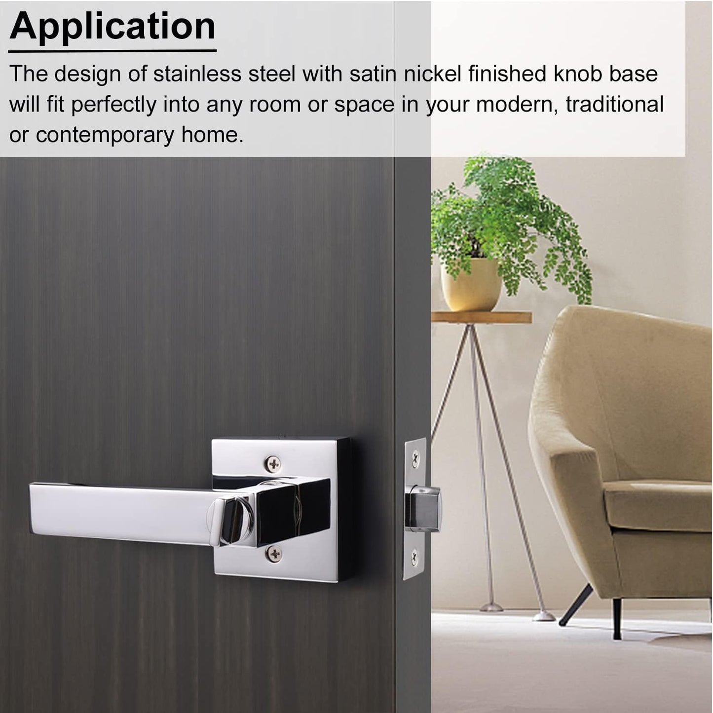 10 Pack Decoriten Polished Chrome Privacy Door Levers with Square Rosette - Keyless Heavy Duty Interior Bathroom Bedroom Door Locks