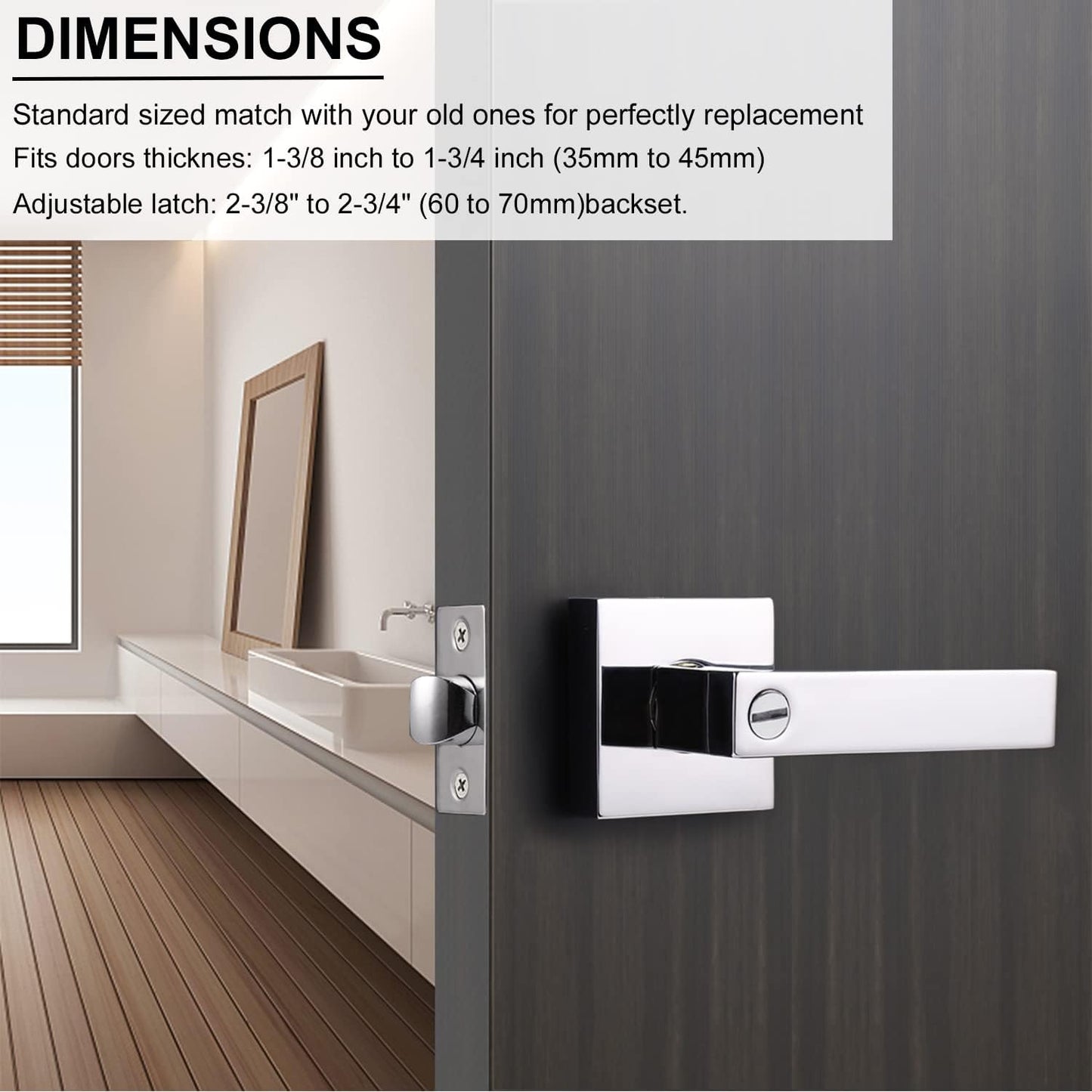 10 Pack Decoriten Polished Chrome Privacy Door Levers with Square Rosette - Keyless Heavy Duty Interior Bathroom Bedroom Door Locks