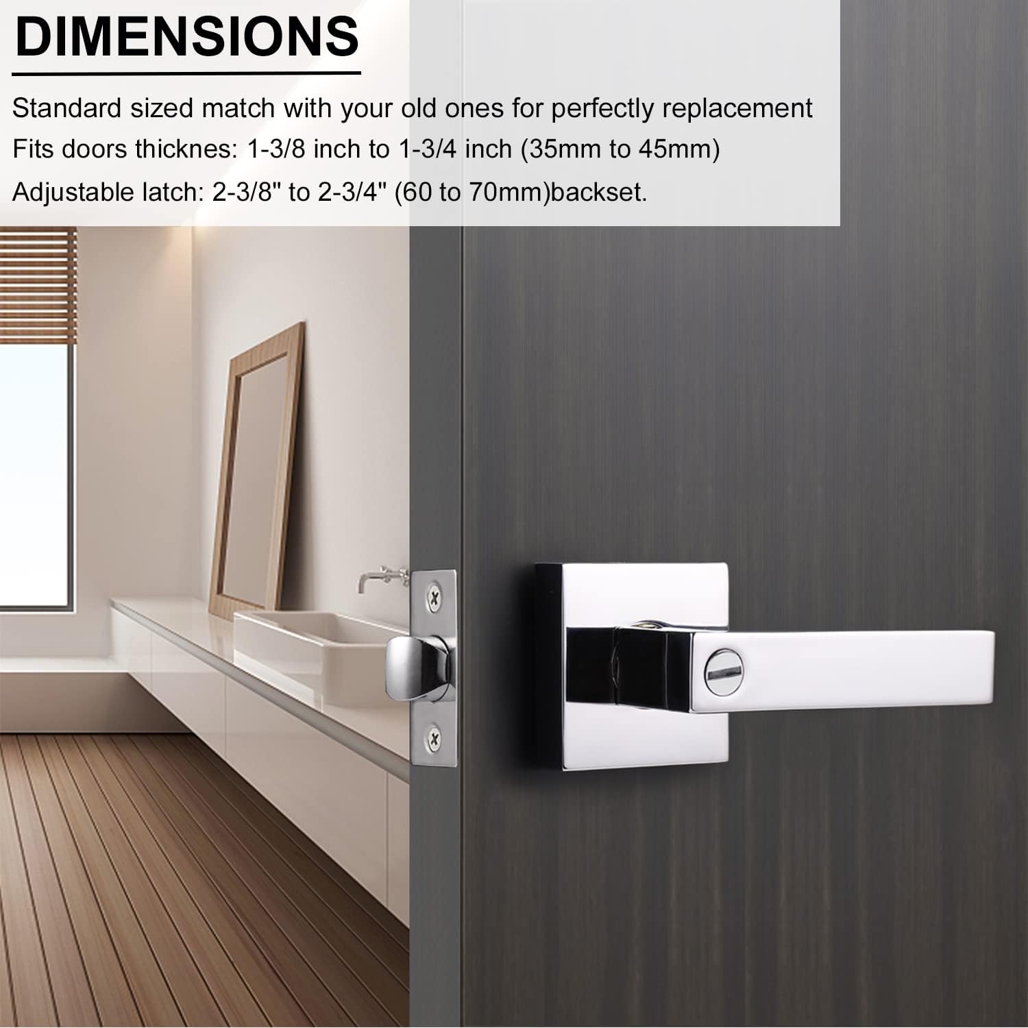 10 Pack Decoriten Polished Chrome Privacy Door Levers with Square Rosette - Keyless Heavy Duty Interior Bathroom Bedroom Door Locks