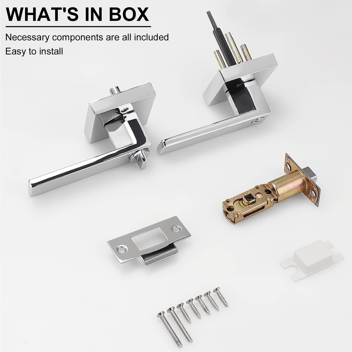 10 Pack Decoriten Polished Chrome Privacy Door Levers with Square Rosette - Keyless Heavy Duty Interior Bathroom Bedroom Door Locks