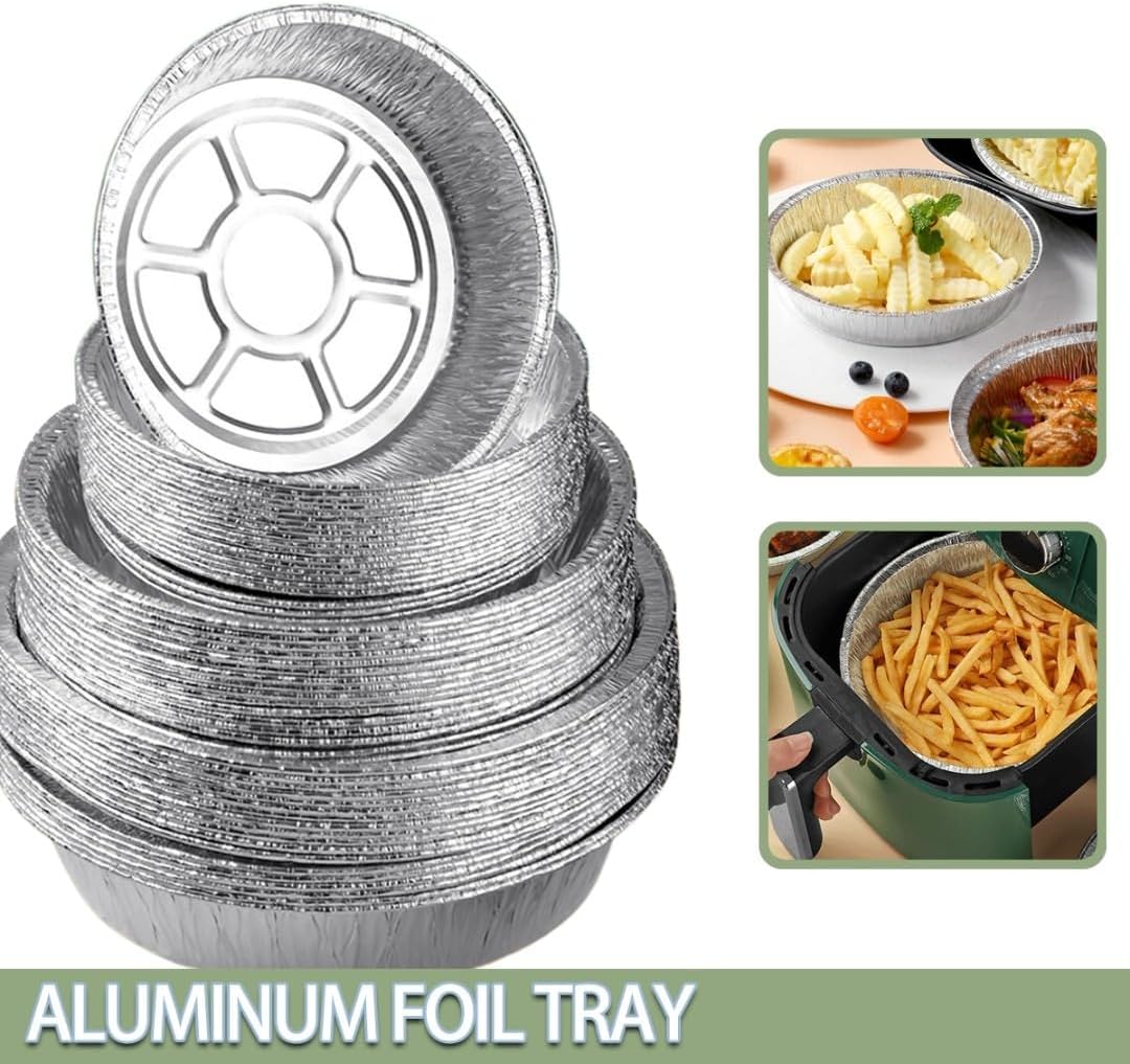10-Pack Disposable Round Aluminium Foil Trays for Air Fryer - Non-Stick Cake Mold & Baking Tools (8 inches)