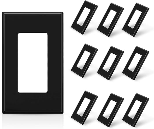 10 Pack ELEGRP 1-Gang Screwless Decorative Wall Plates in Glossy Black, Standard Size Unbreakable Faceplate Cover for Outlets and Switches, UL Listed