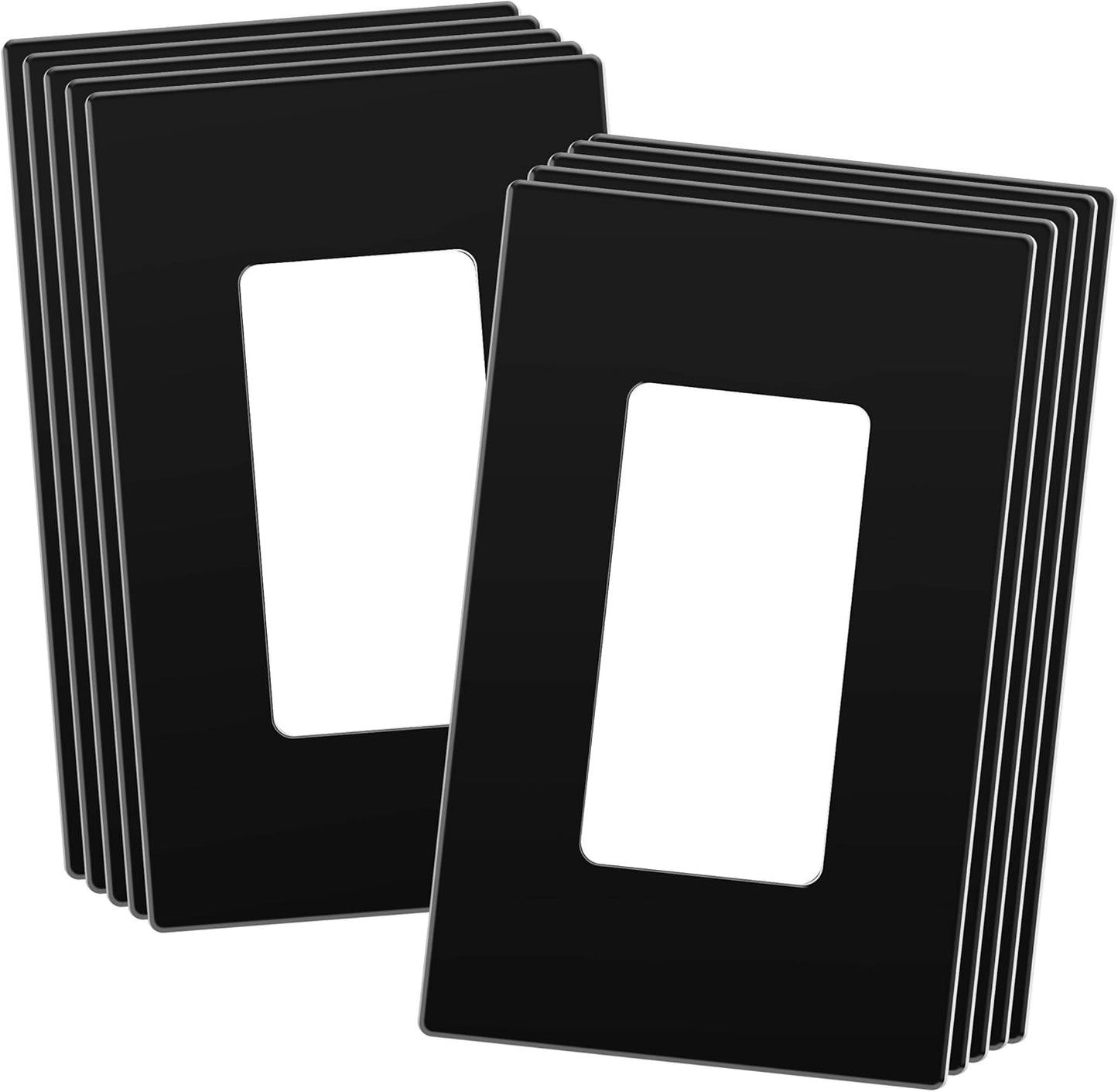 10 Pack ENERLITES Screwless Decorator Wall Plate Outlet Cover, Child Safe, Glossy Black, 1-Gang 4.68" H x 2.93" L, Unbreakable Polycarbonate Thermoplastic