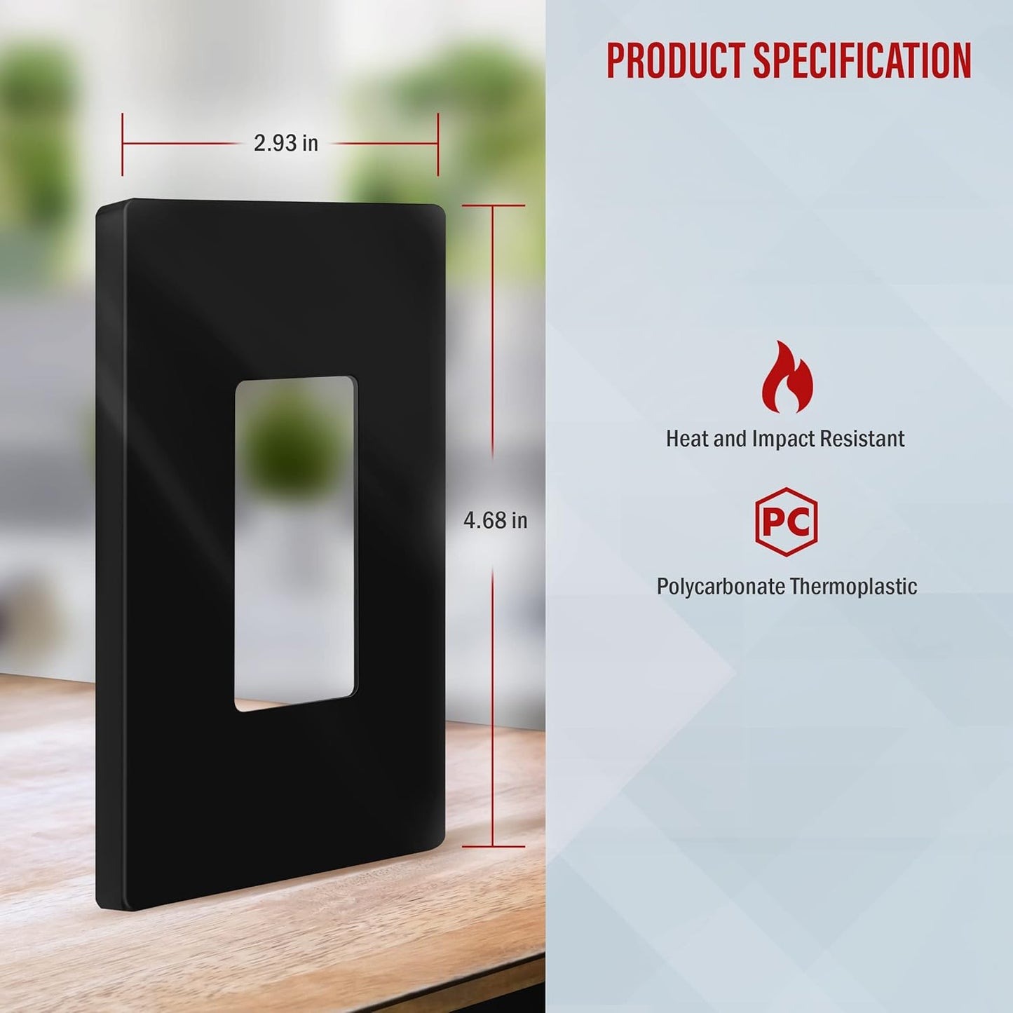 10 Pack ENERLITES Screwless Decorator Wall Plate Outlet Cover, Child Safe, Glossy Black, 1-Gang 4.68" H x 2.93" L, Unbreakable Polycarbonate Thermoplastic