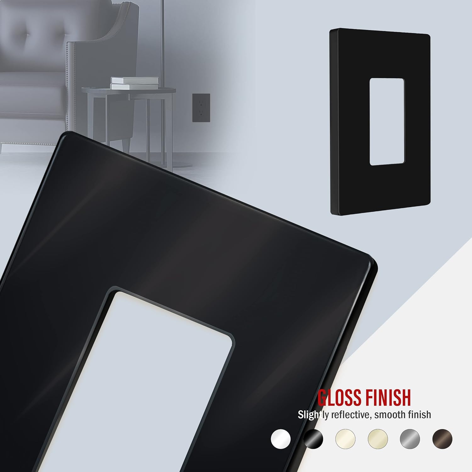 10 Pack ENERLITES Screwless Decorator Wall Plate Outlet Cover, Child Safe, Glossy Black, 1-Gang 4.68" H x 2.93" L, Unbreakable Polycarbonate Thermoplastic