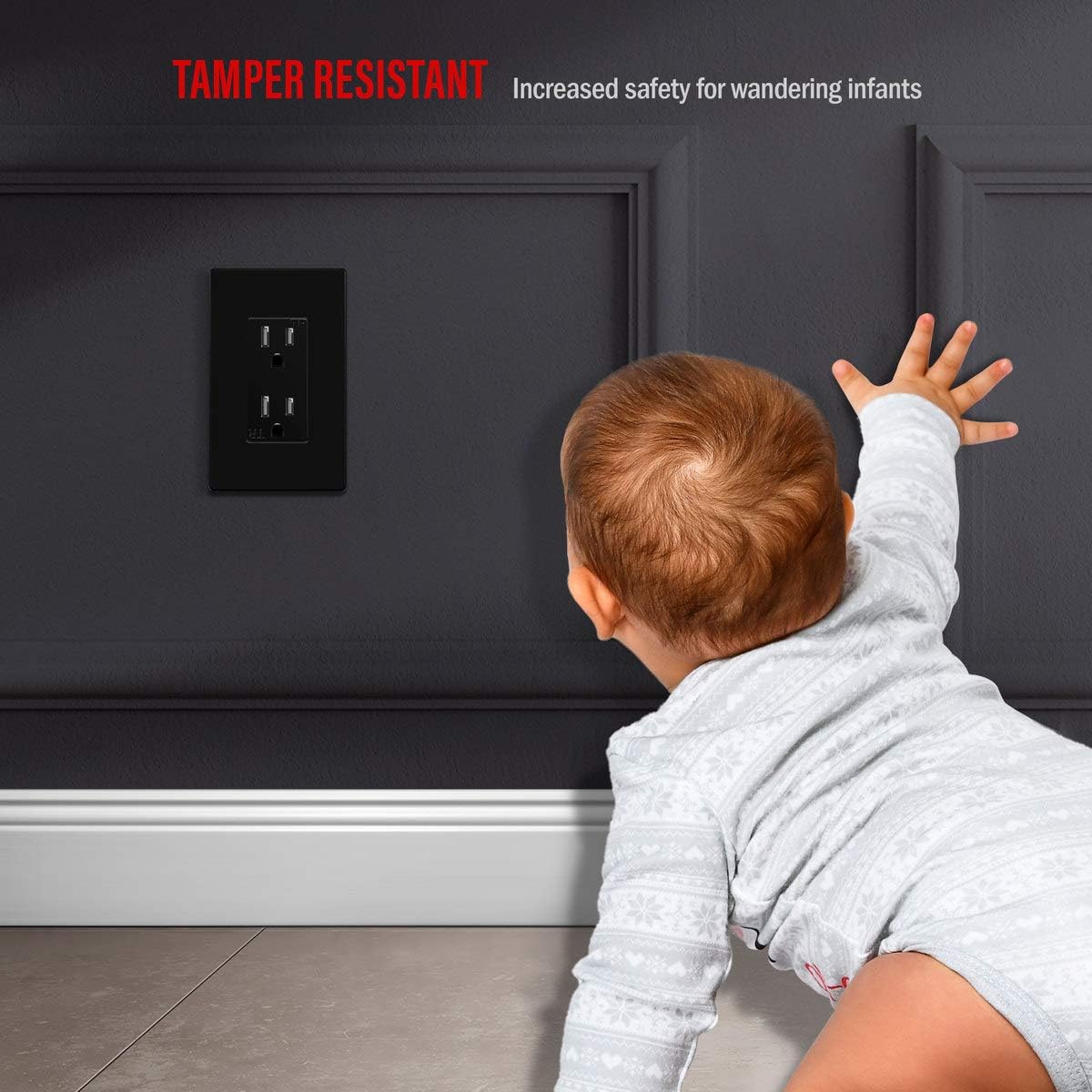 10 Pack ENERLITES Screwless Decorator Wall Plate Outlet Cover, Child Safe, Glossy Black, 1-Gang 4.68" H x 2.93" L, Unbreakable Polycarbonate Thermoplastic