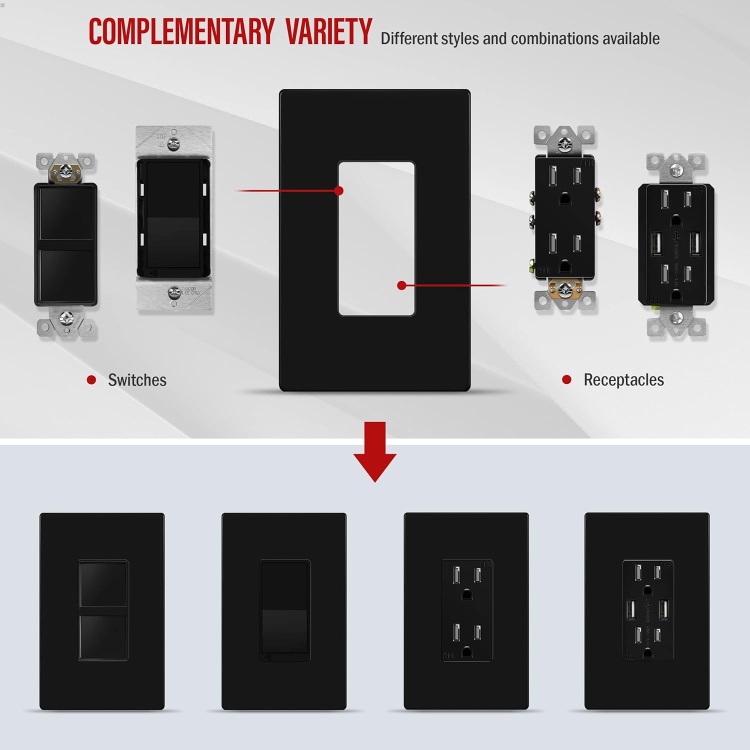 10 Pack ENERLITES Screwless Decorator Wall Plate Outlet Cover, Child Safe, Glossy Black, 1-Gang 4.68" H x 2.93" L, Unbreakable Polycarbonate Thermoplastic