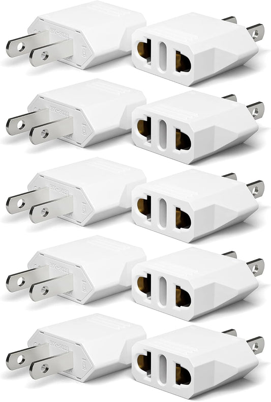 10-Pack European to American Plug Adapters, Type A Outlet, EU to US Wall Plug Converter, White - Compatible with Canada and Mexico