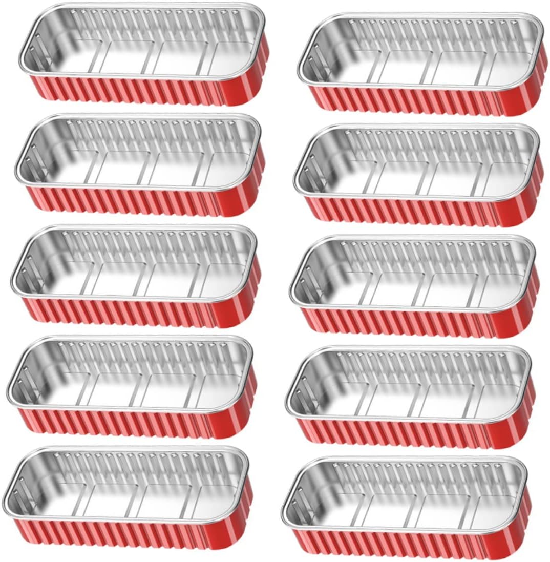10-Pack Garneck Aluminum Foil Baking Bowls, Lasagna Pans, Mini Loaf Pans, Quiche Pan, Square Pans, Catering Trays - Red