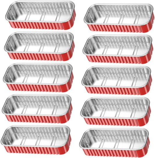 10-Pack Garneck Aluminum Foil Baking Bowls, Lasagna Pans, Mini Loaf Pans, Quiche Pan, Square Pans, Catering Trays - Red