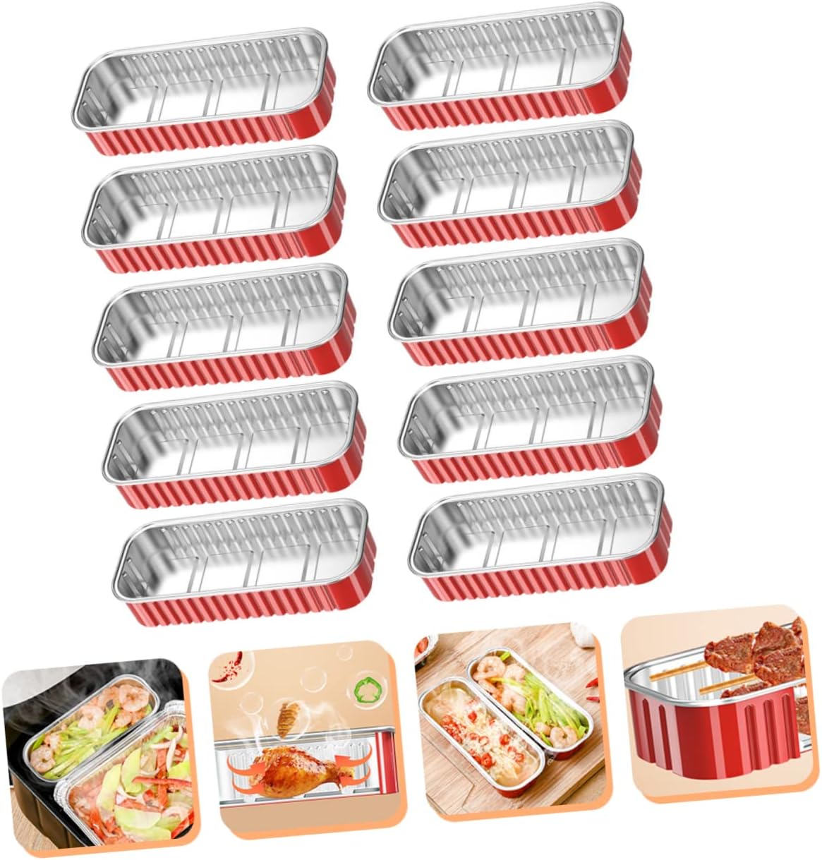10-Pack Garneck Aluminum Foil Baking Bowls, Lasagna Pans, Mini Loaf Pans, Quiche Pan, Square Pans, Catering Trays - Red