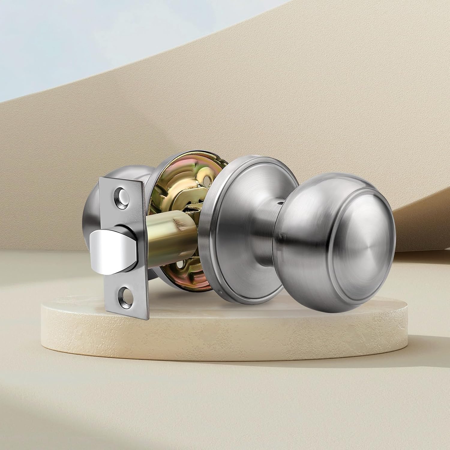 10 Pack Gobrico Brushed Nickel Keyless Passage Door Knob Locks - Stainless Steel Interior Round Knobs for Closet and Hallway