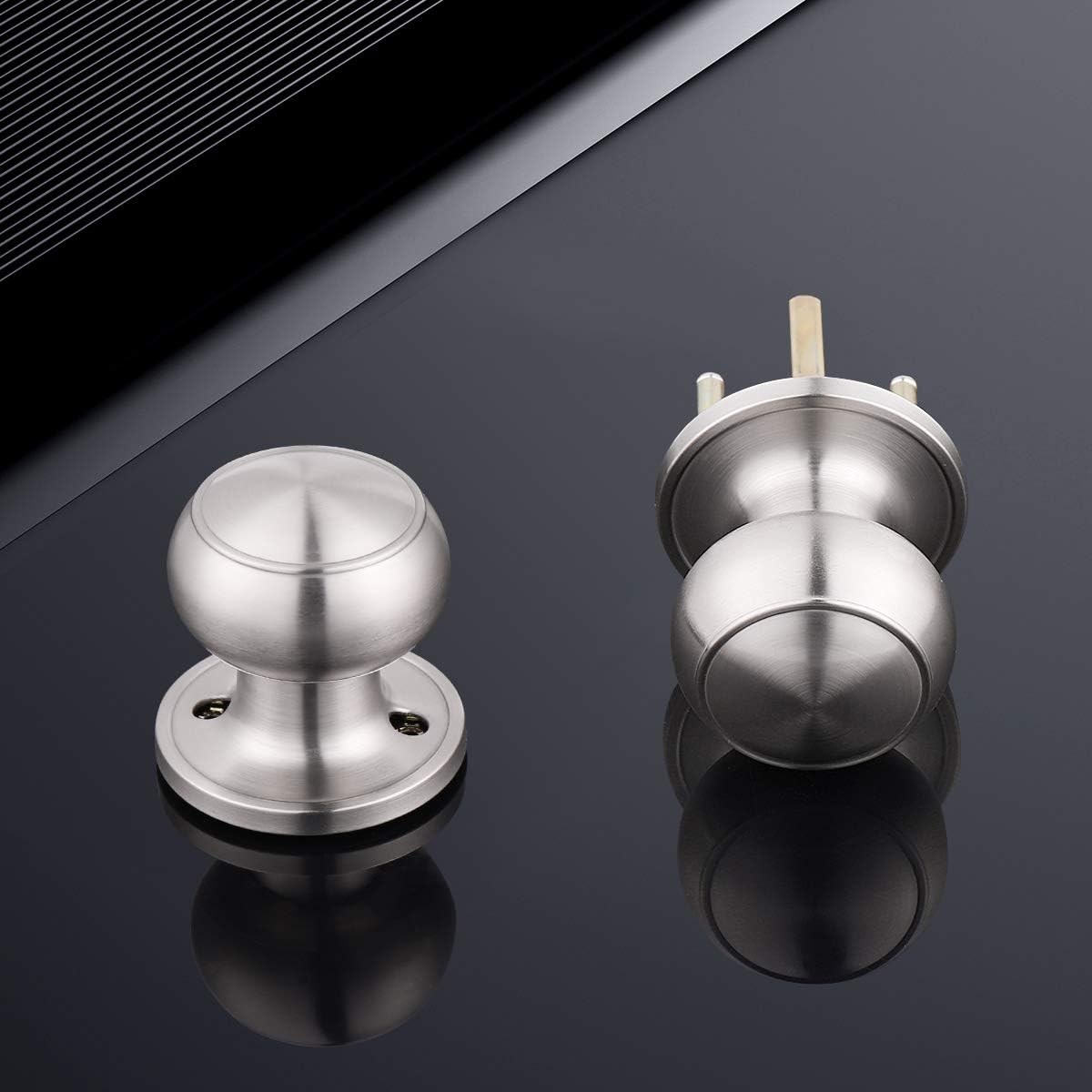 10 Pack Gobrico Brushed Nickel Keyless Passage Door Knob Locks - Stainless Steel Interior Round Knobs for Closet and Hallway