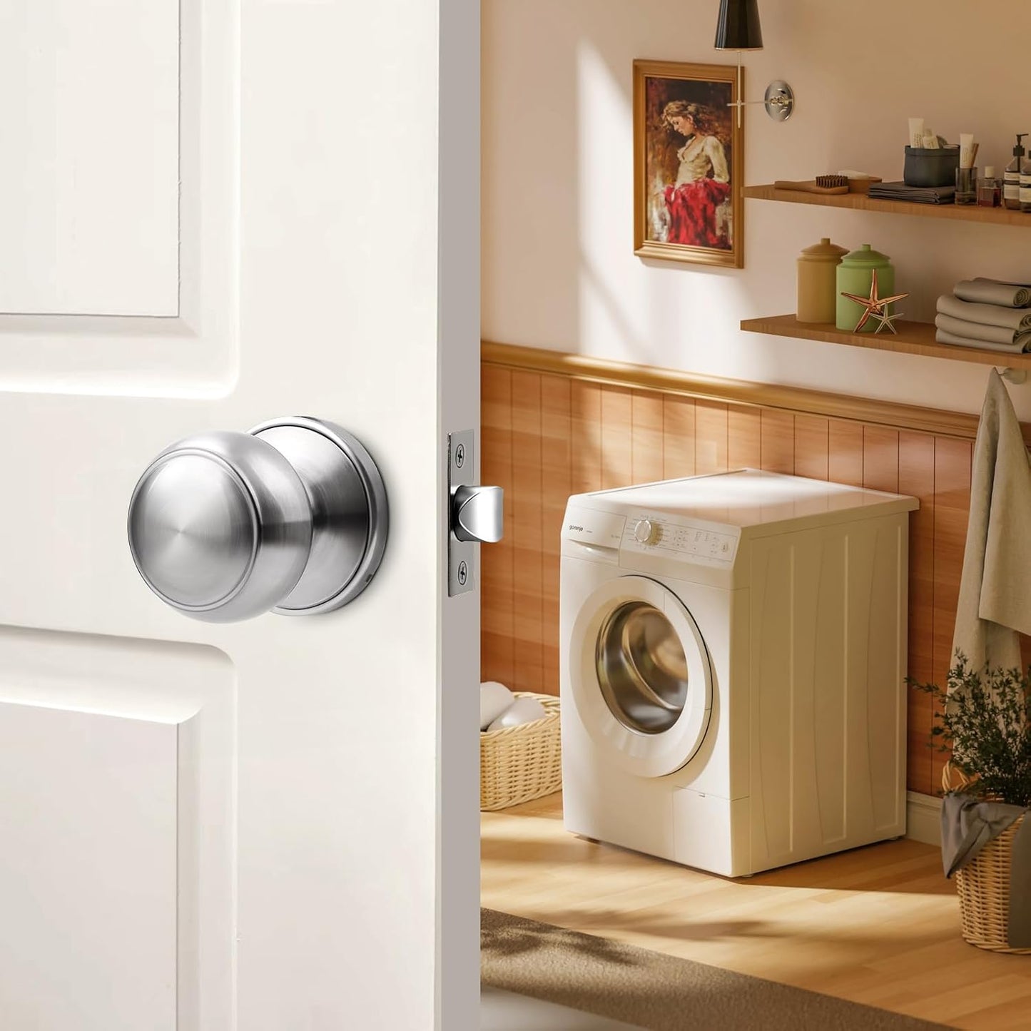 10 Pack Gobrico Brushed Nickel Keyless Passage Door Knob Locks - Stainless Steel Interior Round Knobs for Closet and Hallway