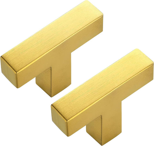 10 Pack Gold Square Bar Cabinet Knobs - 2 Inch Brushed Brass Handles for Kitchen Cabinets