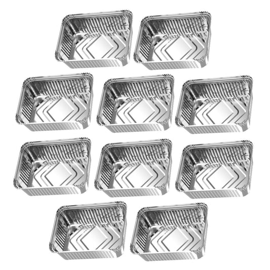 10-Pack Heavy Duty Disposable Foil Food Pans for Air Fryer & BBQ - Silver Roasting Trays for Grilling & Baking
