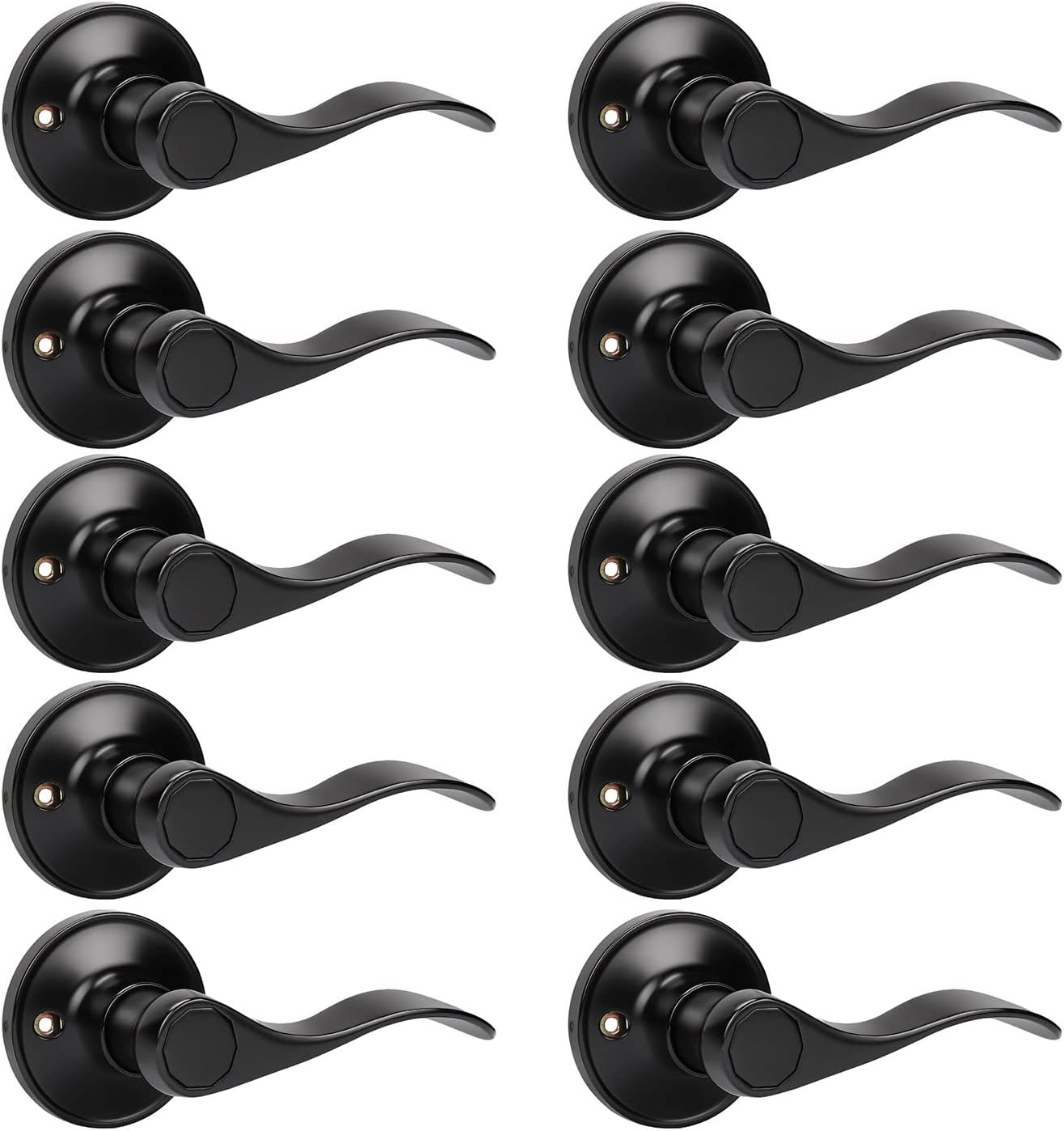 10 Pack KNOBWELL Matte Black Single Sided Dummy Door Levers - Classic Wave Style Closet Knobs, Right Hand