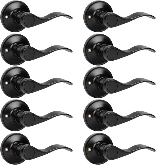 10 Pack KNOBWELL Matte Black Single Sided Dummy Door Levers - Classic Wave Style Closet Knobs, Right Hand
