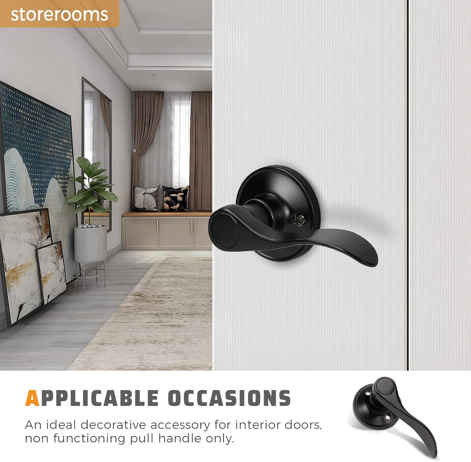 10 Pack KNOBWELL Matte Black Single Sided Dummy Door Levers - Classic Wave Style Closet Knobs, Right Hand