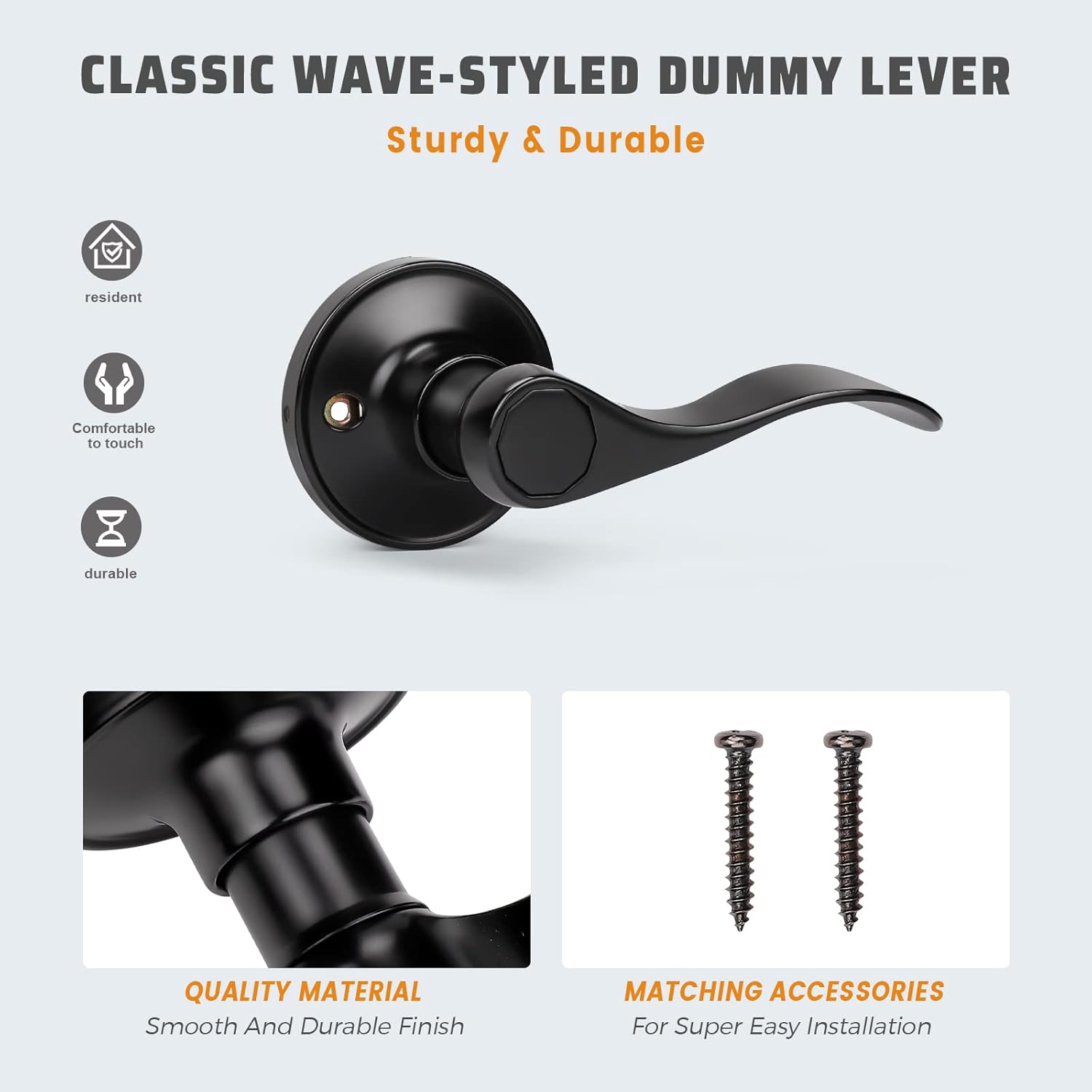 10 Pack KNOBWELL Matte Black Single Sided Dummy Door Levers - Classic Wave Style Closet Knobs, Right Hand